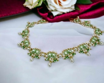 Victorian Pearl Choker: Light Green Teardrop Beads, Elegant Handmade Necklace