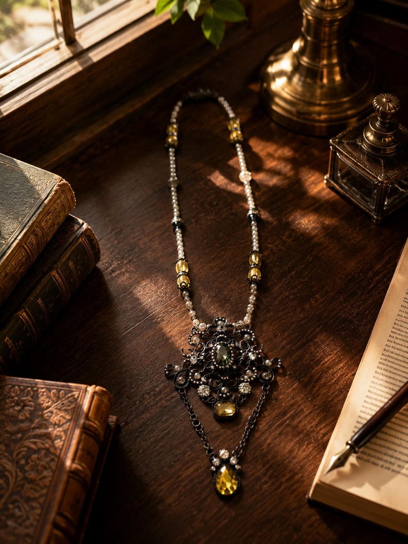 Crystal Pendant, Pendant Necklace, Victorian Pendant, Handmade Necklace, Vintage Necklace image 5