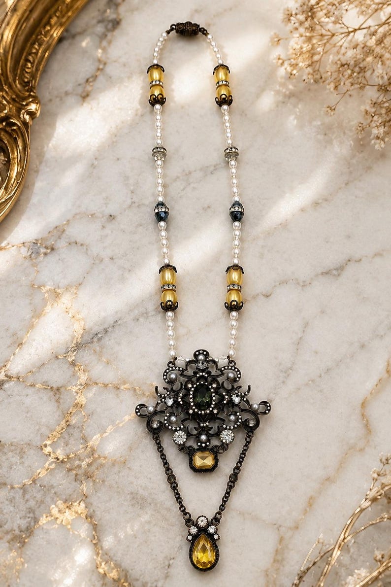Crystal Pendant, Pendant Necklace, Victorian Pendant, Handmade Necklace, Vintage Necklace image 4