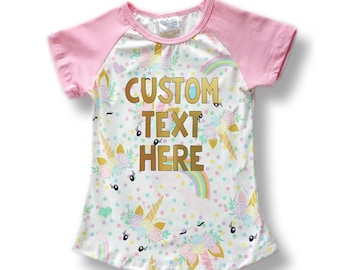 GIRLS Personalized UNICORN Shirt CUSTOM Text Tee Toddler Personalized Unicorn Shirt Unicorn Raglan Half off sale Unicorn Birthday Shirt