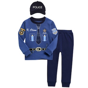 Kids Personalized Police Costume Youth Police Officer Uniform Childrens Cop Pajama Custom Text Toddler Cop Outfit Dress-Up Halloween Costume
