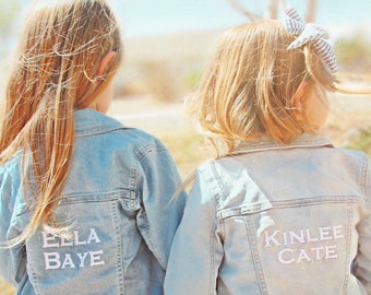 KIDS Custom Embroidered DENIM jacket|Personalized Button-up Blue Denim Jacket|Kids Unisex Jean jacket|Childrens Custom Text Embroidery coat