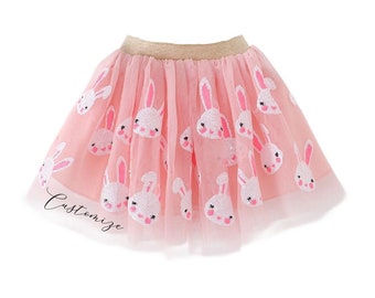 Girls Personalized Bunny Tutu Custom Text Easter Skirt Pink Sequin Rabbit Tulle Tutu Toddler Easter rabbit sequin tulle ballet ballerina