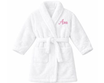 Bata de microfibra personalizada para niños, bata con monograma para niños, bata de baño juvenil con nombre bordado, bata de piscina personalizada para niños con cuello chal para día de spa