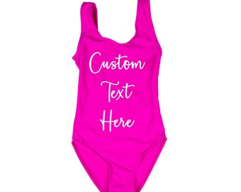 GIRLS Personalized One Piece Swimsuit OnePiece girls Swimwear kids Custom Text HOT pink swimming suit Personalized Bathing Suit Birthday