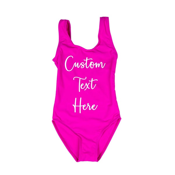 GIRLS Personalized One Piece Swimsuit OnePiece girls Swimwear kids Custom Text HOT pink swimming suit Personalized Bathing Suit Birthday