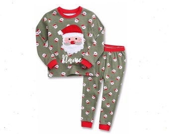 Childrens Personalized Christmas Pajamas Santa Christmas Pajamas  CUSTOM Text Toddler Pajama Customized Matching Santa Claus Pajama Set