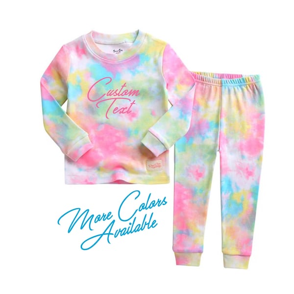 Kids Personalized Tie Dye Pajamas   Custom Text Rainbow Tie Dye Pajamas Toddler Pajamas  Colorful Tie-Dye Big Kids Pajamas Tie Dye Pajamas