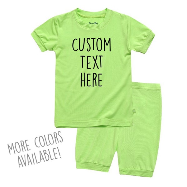KIDS Customized Short Sleeve Pajama Set Kids Short Set Custom Text Solid Colored PJ Toddler Shirring Short  Spring Loungewear Custom Outfit