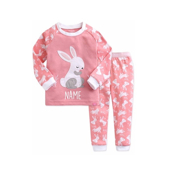 Girls Pink Personalized EASTER Pajamas Kids Rabbit Pajamas Youth CUSTOM Text Bunny PJ Toddler Personalized Name Set Bunny Easter Outfit