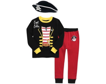 Kinderen gepersonaliseerde piraat kostuum jeugd Halloween kostuum kinder piraat pyjama aangepaste tekst piraat hoed en outfit dress-up swashbuckler