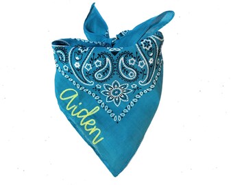 Personalized Custom Text Chain Stitch Embroidered Bandana Kids Choose your Color Bandana and Text Popular Loop Stitch Embroidery Cowgirl