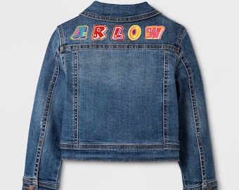 KIDS Custom Embroidered Patch DENIM jacket Personalized Youth Blue Denim Jacket Unisex Jean jacket Children's Embroidered Patch Name Jacket