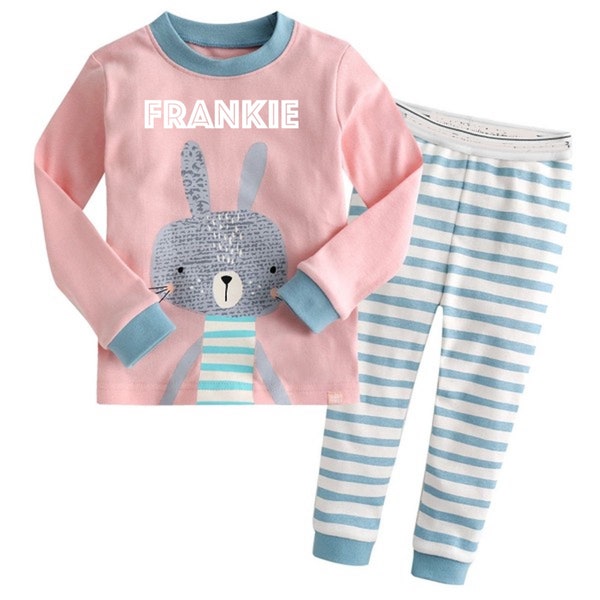 KIDS Personalized EASTER Pajamas Kids Rabbit Pajamas Youth CUSTOM Text Pj Bunny Toddler Personalized Name Set Stripes Easter Outfit