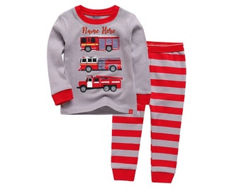 Kids Customized Firefighter Pajamas Personalized Red Fire Truck