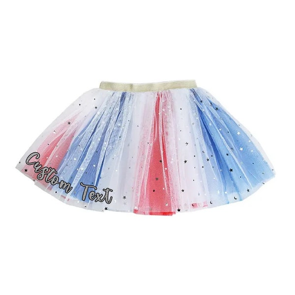 Girls Personalized Stars and Stripes Tutu Custom Text Red, White & Blue Skirt 4th of July Tulle Tutu Toddler Girl Patriotic Independence Day