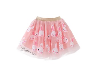 Girls Personalized Bunny Tutu Custom Text Easter Skirt Pink Sequin Rabbit Tulle Tutu Toddler Easter rabbit sequin tulle ballet ballerina