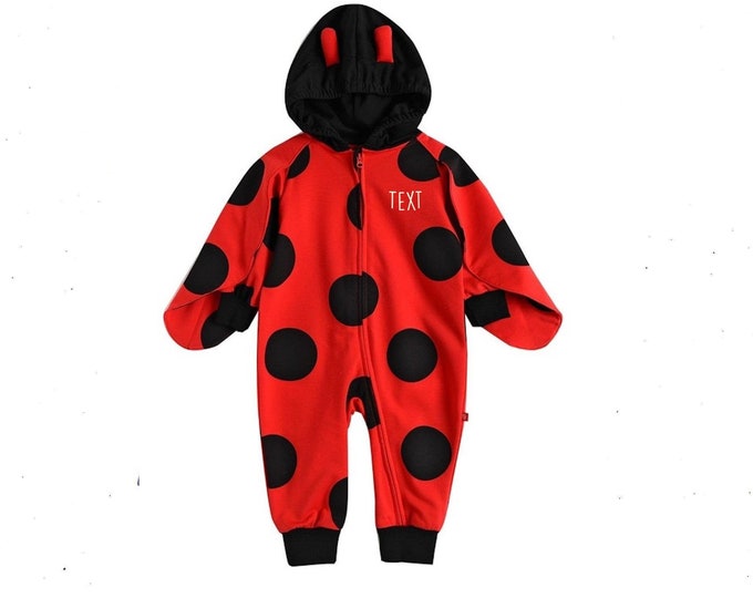 Custom BABY Ladybug Jumpsuit|Infant LADY BUG Costume|Personalized Baby Halloween Costume|Hooded Ladybug Jumpsuit|Custom Text Warm Jumper