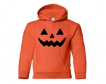 Barnpumpahuvtröja med pumpa-ansikte, orange huvtröja för Halloween, läskig ungdomströja för barn, huvtröja med pumpaansikte