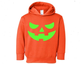Småbarns lysande pumpa-tröja som lyser i mörkret Pumpalyktansikte-tröja Orange Halloween-tröja Småbarnströja Lysande pumpansikte