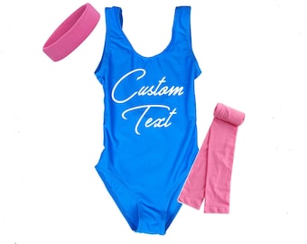 GIRLS Personalized Workout Costume 80&#39;s Aerobics costume Leggings  Sweatband & Leotard suit Halloween Costume Funny Kids Aerobics Costume