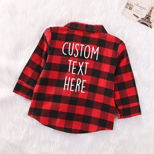 GIRLS PERSONALIZED Plaid Shirt Custom Text Buffalo Plaid Shirt Customized Winter Long Sleeved Shirt Girl&#39;s Button-up Black and Red Checkered