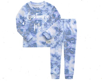 Kids Personalized Tie Dye Pajamas Custom Text Blue Agate Pajamas Toddler Pajamas Blue Silver Big Kids Pajamas Mineral PJ Boys Earthy Pajama