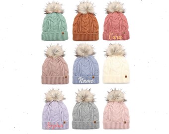Kids Personalized Beanie with Pom Pom Christmas Beanie Winter Beanie Embroidered Knit cap Monogram Hat Knit Beanie Warm Hat Embroidered Name