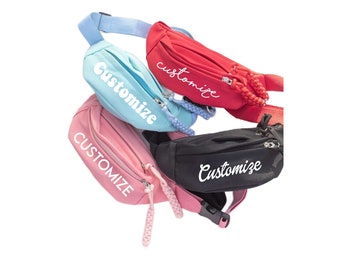 Kids Personalized Fanny Pack Custom Name Bag Youth Belt Bag Vacation Bag Childrens Travel Fanny Waist Pack Adjustable Braided Zipper Pouch