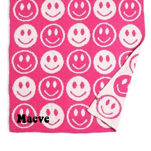 Personalized Smile Blanket Super Plush Bright Colored Kids Blanket Custom Embroidered Blanket happy Face Soft Blanket Baby Gift Child Size