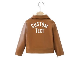 Kids Custom Text Moto Jacket Camel Zip Up Faux LEATHER Jacket with zippers Personalized Name MOTORCYCLE jacket kids Embroidered Biker Chick
