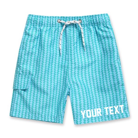 BOYS Personalized Swim Trunks Triangle Seersucker Shorts Custom Text Kids Swimwear Green and Blue Swim Suit Custom Boys Swimsuit Swim Trunks