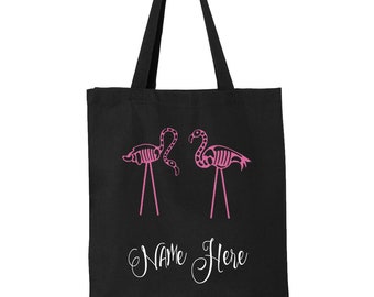 KIDS Skeleton Flamingo Tote Bag   Halloween Bag  Trick or Treat Bag HALLOWEEN  Personalized Treat Bag  Name Skeleton Tote Bag with Handle