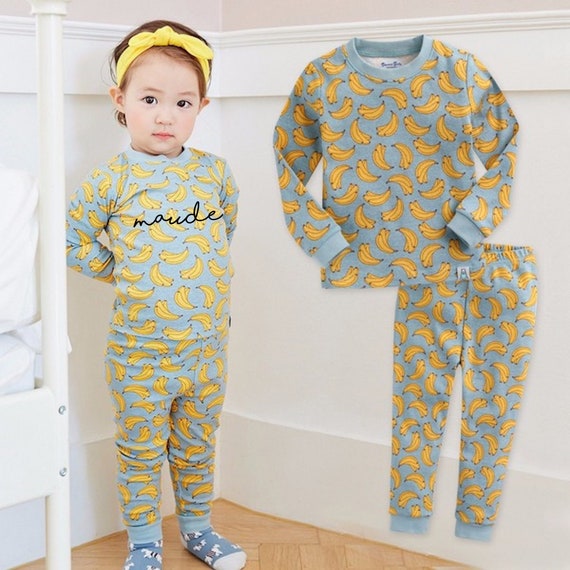 Kids Personalized Banana Pajamas Custom Text Banana Pajamas Toddler Pajamas Big Kids Pajamas With Bananas Sleepover Pajamas Blue Pajamas Etsy Canada