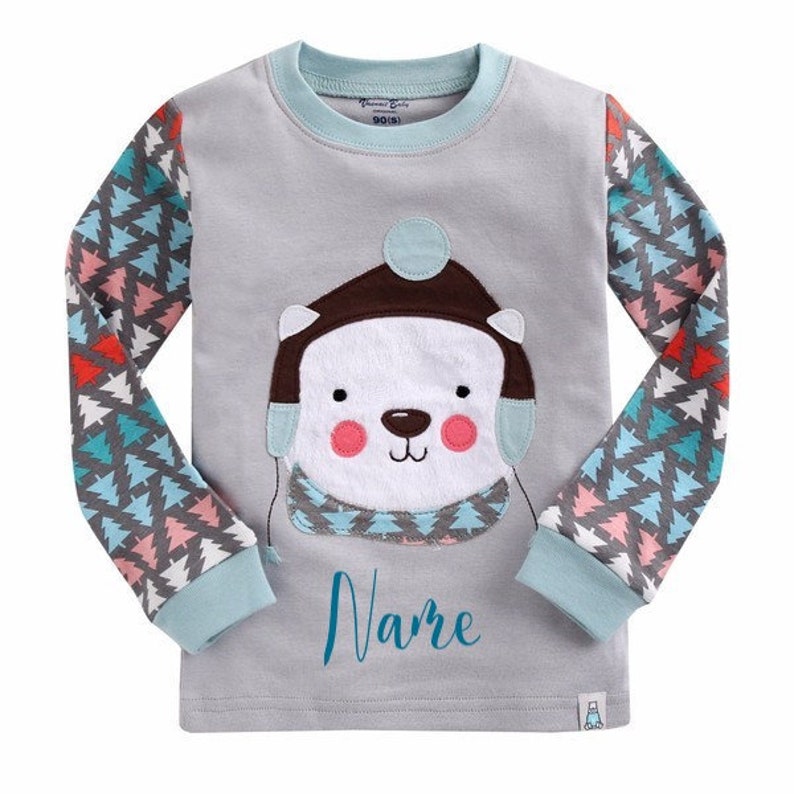 KIDS Personalized Polar Bear Pajamas|Bear and Tree Christmas Eve Pajama|Kids CUSTOM Text PJs|Personalized Name Pajama Set|Monogram Pajamas
