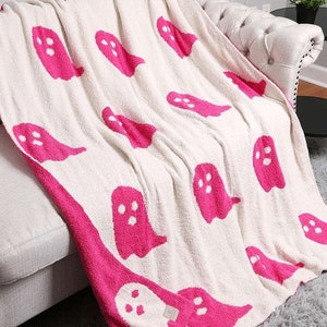 Personalized Viral Pink Ghost Blanket Super Plush Bright Colored