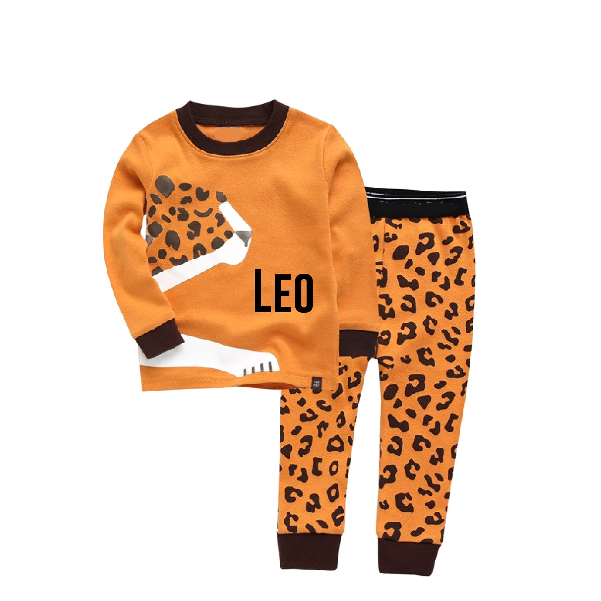 KIDS Custom Cheetah Pajamas Youth Cheetah Pajama Set Orange and Black Pajamas Personalized Cheetah Pyjamas Custom Text Kids PJ Set Monogram Etsy UK