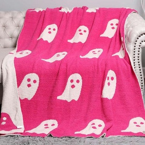 Personalized Viral Pink Ghost Blanket Super Plush Bright Colored