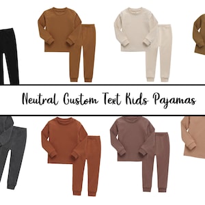 KIDS Personalized Neutral Colored Pajama Set Childrens Custom Text Long Sleeve Pajamas Monochrome Pajama Sets Customized Pajama Soft Pajama