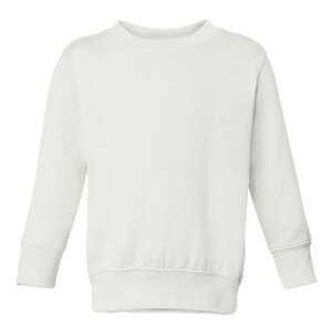 May include: White long-sleeved sweatshirt with a crew neck.