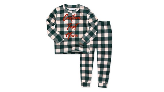 Kids Customized Green Check Pajamas Personalized Green Gingham Pajama Children Green Plaid PJ Custom Text Plaid Christmas Pajamas Santa Etsy Canada