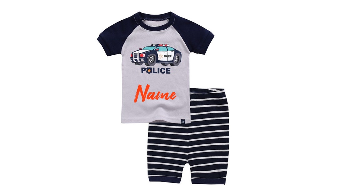 KIDS Customized Police Pajama Set Kids Police Car Outfit Custom Text