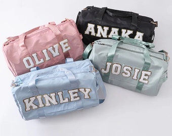Personalized Gym Bag Chenille Letters Weekend Bag Vacation Duffel Overnight Bag Chenille WEEKEND bag Custom Pool Beach Dance Ballet Sports