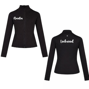 Chaqueta de baile personalizada para niñas, chaqueta de baile con cremallera y cuello cadete, chaqueta para practicar baile, ropa de baile para niños, ropa de baile personalizada negra