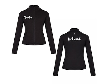 Personlig dansjacka för flickor, dansjacka med kadetkrage och dragkedja, övningsjacka för dans, danskläder för barn, svarta anpassade danskläder