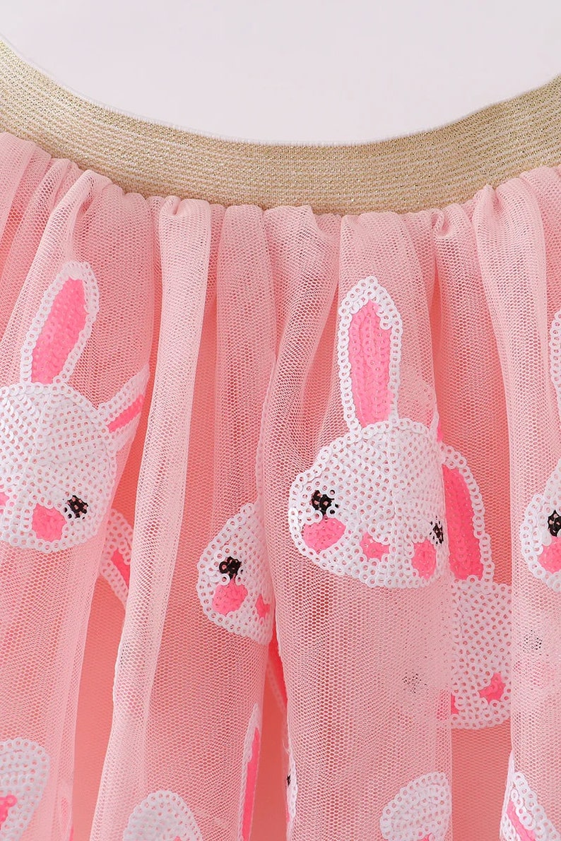 Girls Personalized Bunny Tutu Custom Text Easter Skirt Pink Sequin Rabbit Tulle Tutu Toddler Easter rabbit sequin tulle ballet ballerina image 9