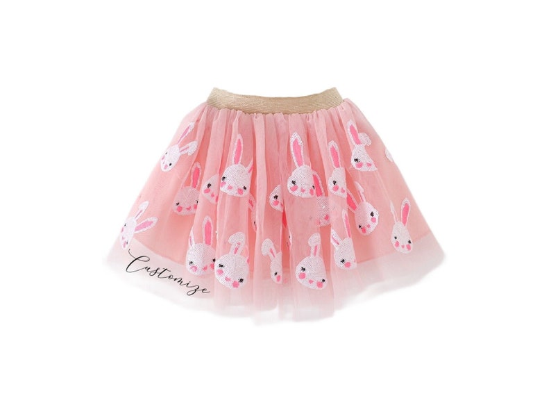 Girls Personalized Bunny Tutu Custom Text Easter Skirt Pink Sequin Rabbit Tulle Tutu Toddler Easter rabbit sequin tulle ballet ballerina image 1