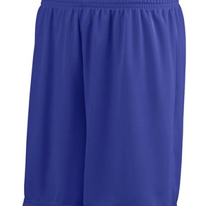 May include: Royal blue athletic shorts with a drawstring waistband.