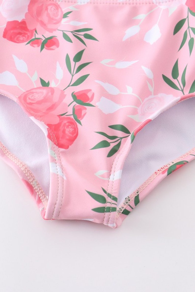 Mommy and Me Personalized Bikini Custom Text Pink Floral Swimwear Mom and Girls Swimsuit Two Piece Personalized Suit Matching Getaway image 6