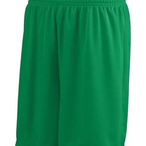 May include: Green athletic shorts made of a lightweight, breathable fabric. The shorts have an elastic waistband and a relaxed fit.